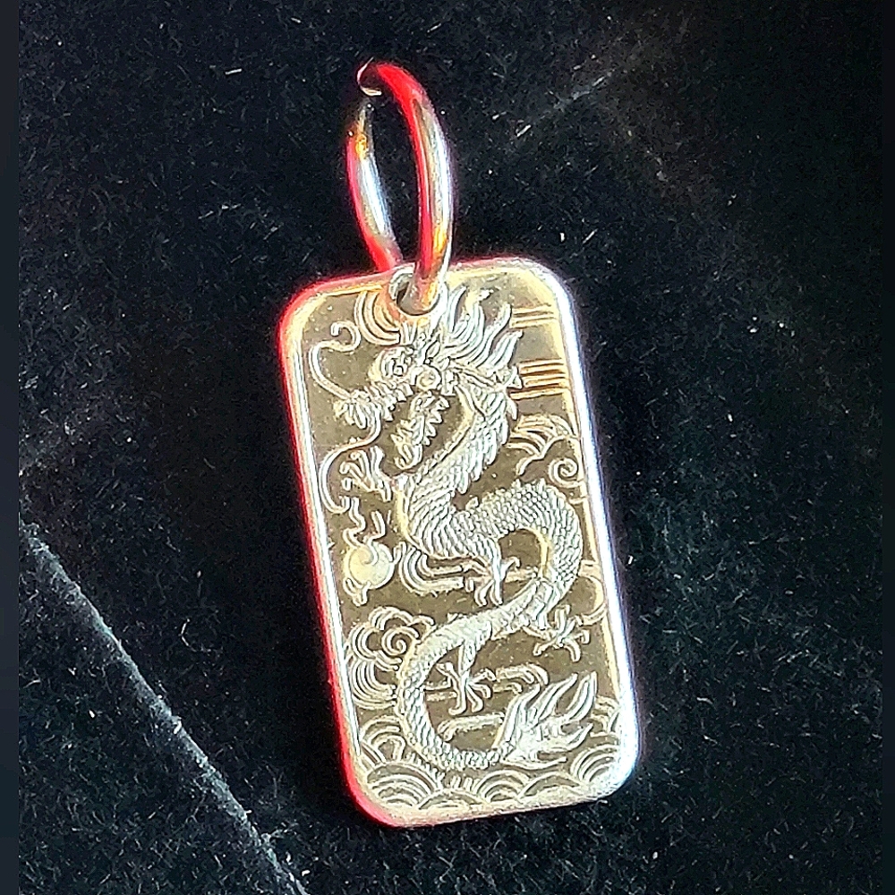 Dragon Pendant 1g .999 Fine Silver W/ Bezel (925) Amulet,  Charm, Bezel, Pendant